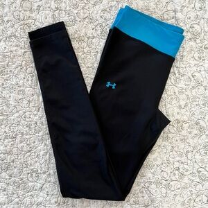 Under Armour Black/Teal Cold Gear Compression Fit Leggings Running Yoga Sporty